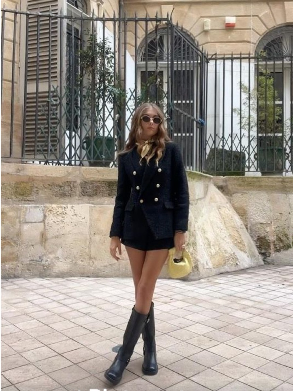 Double-Breasted Black Tweed Blazer Jacket